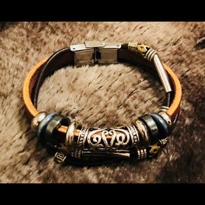 New 3 Strand Leather and Bead Bracelet